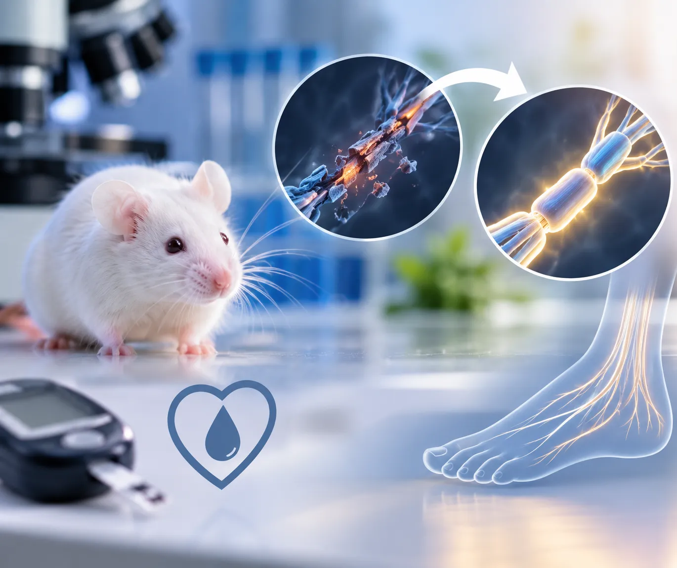 {'en': 'Logran regenerar nervios dañados por la diabetes en ratones', 'es': 'Logran regenerar nervios dañados por la diabetes en ratones'} Image