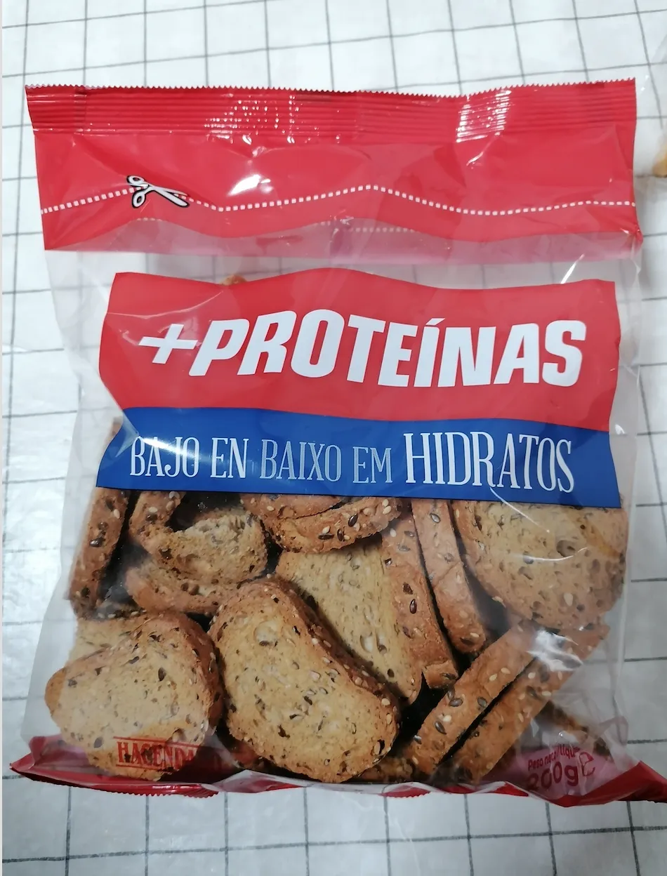 {'en': 'Toasted protein bread', 'es': 'Pan proteico tostado'} Image