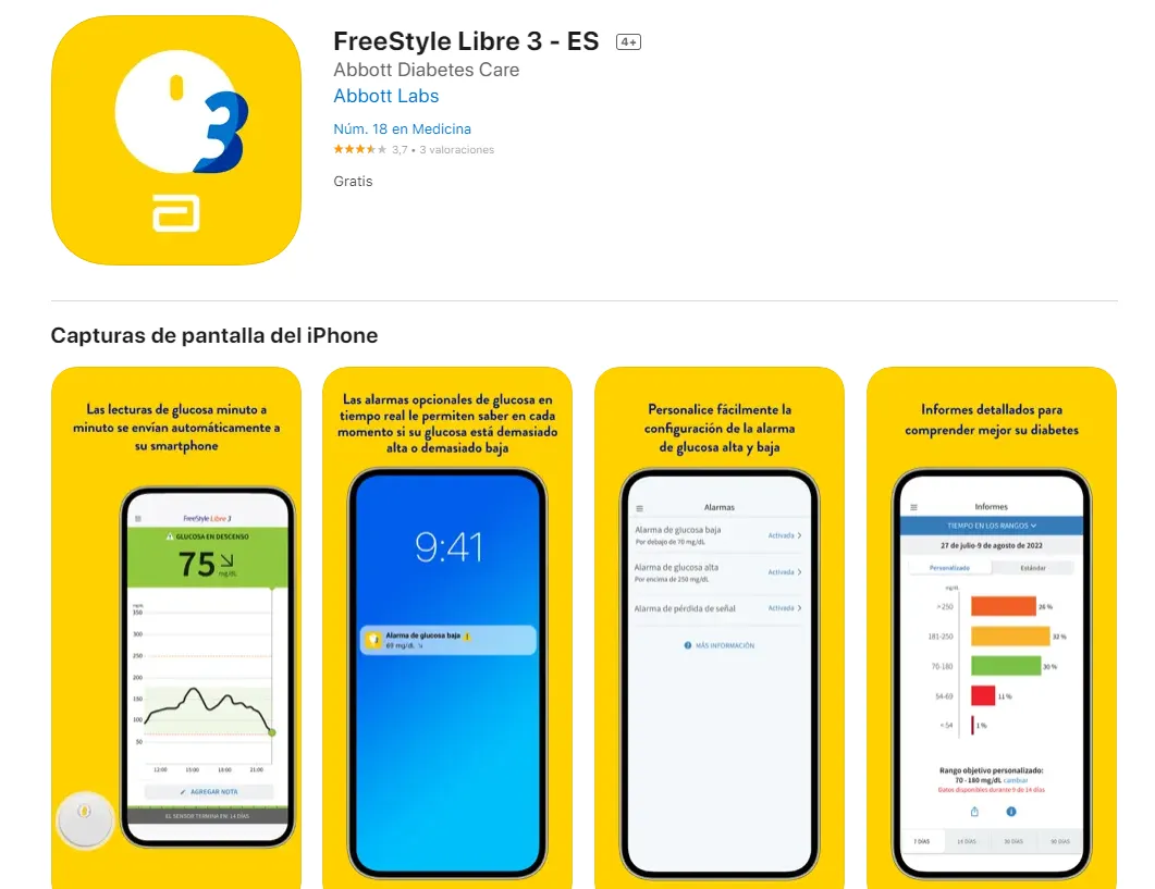 {'en': 'Freestyle Free 3: app now available at Apple App Store', 'es': 'FreeStyle Libre 3: App ya disponible en App Store de Apple'} Image